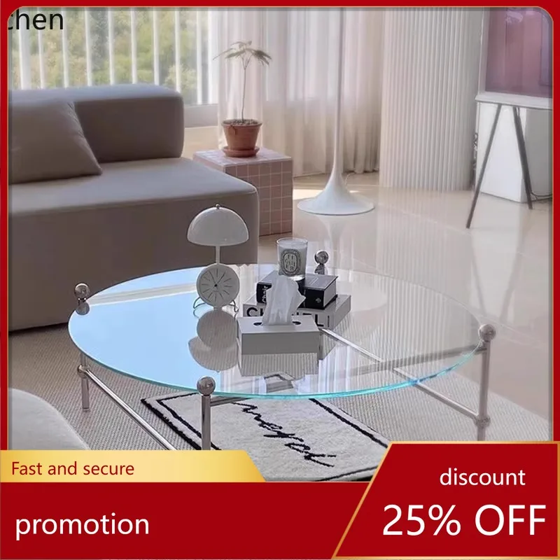 

CZ Vintage Furniture Modern Tempered Glass Small Apartment Coffee Table Living Room Bedroom Transparent Small Round Table