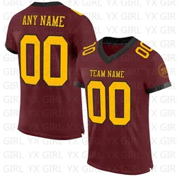 Custom Burgundy Gold-Black Football Jersey Personlized Team name and you name, number V-Neck Football T-Shirts