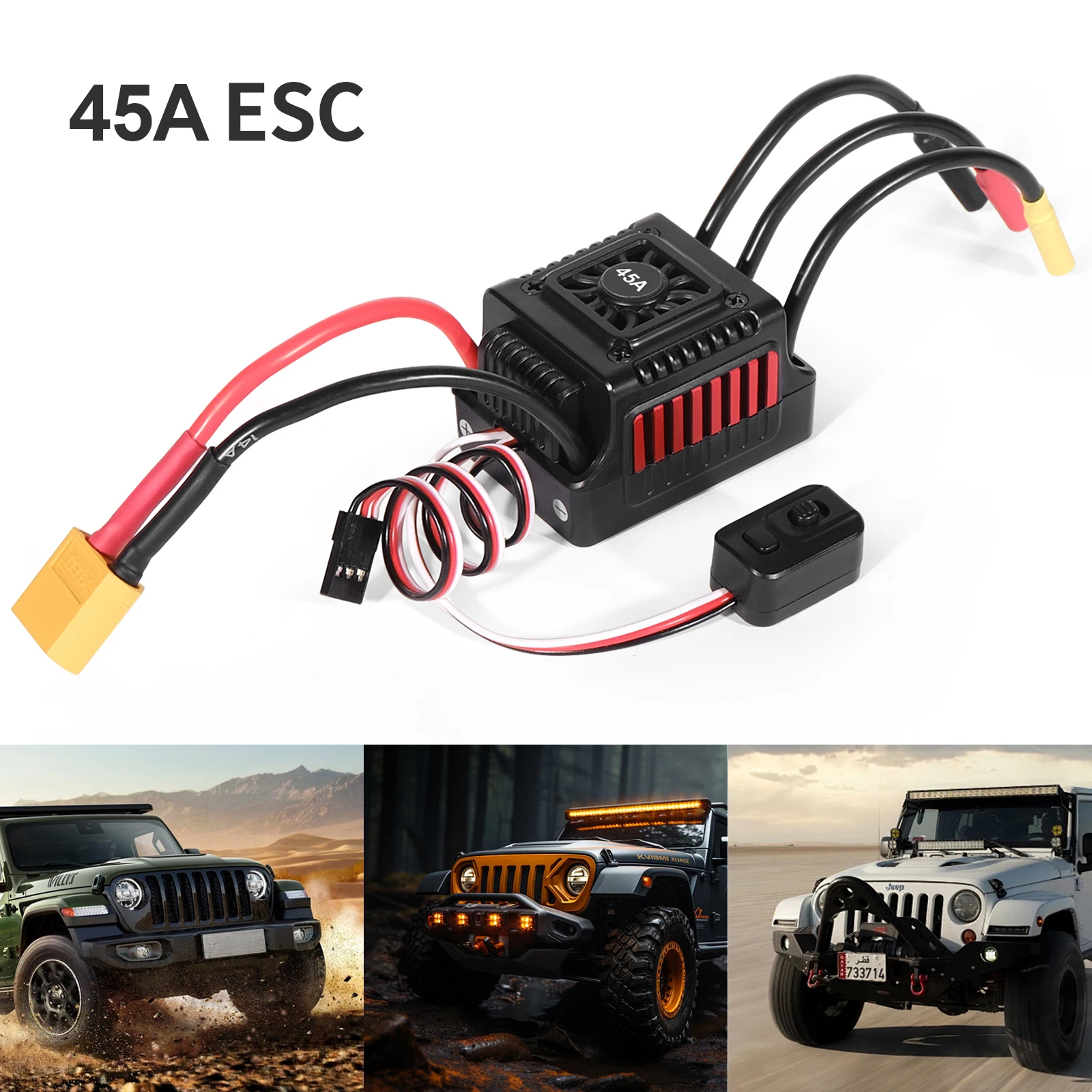 

WSDT-45A-RXT60 Sensorless Brushless ESC XT60 Plug Red 45A 2-3S LiPo For 1/10 RC On-Road Off-Road Buggy Monster With 5.85V/3A BEC