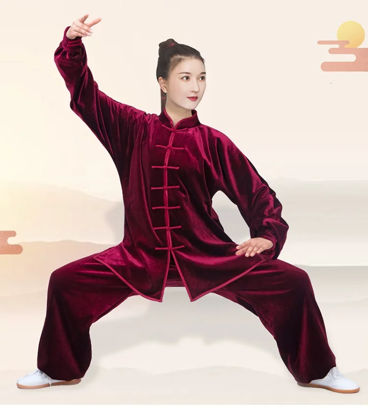 

Men Women Tai Chi Clothing Velvet Thick Practice Kung Fu Suit Martial Arts Shirt Pants Set Training