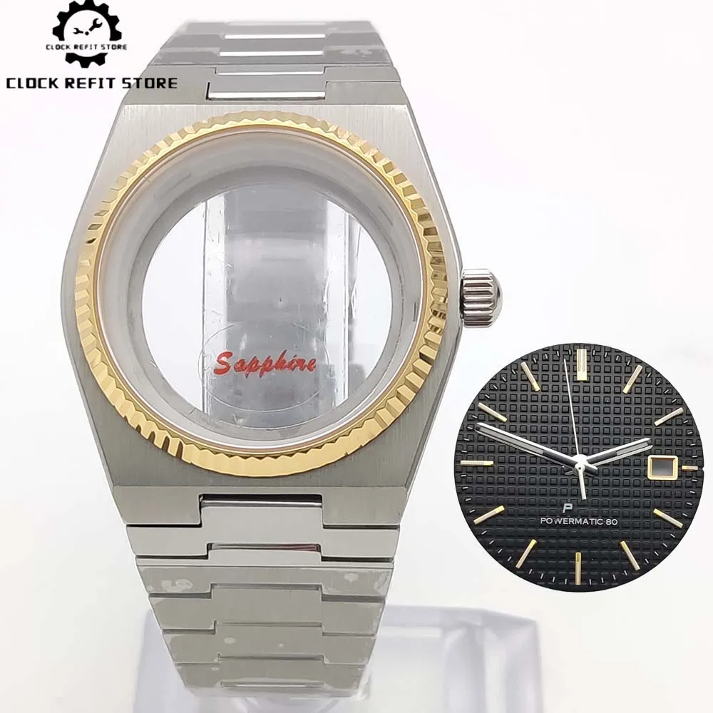 

40 mm brushed stainless steel inter-gold water-resistant case for calibre NH35/NH36 with 31.8 mm dial