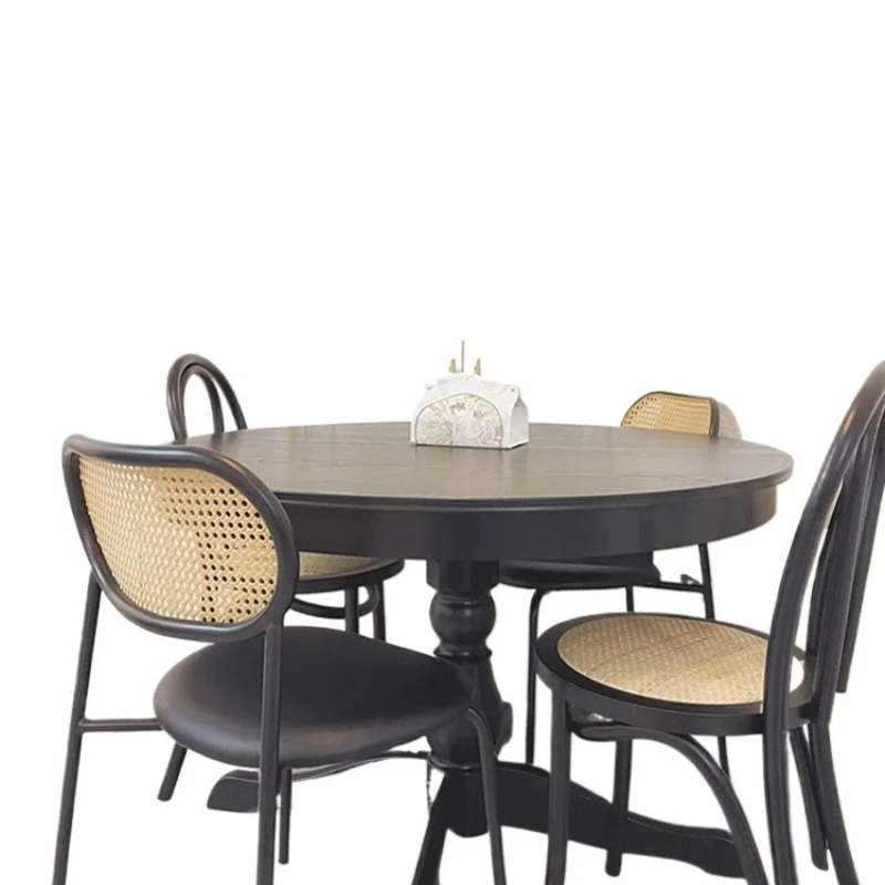 

American retro rural solid wood table and chair combination French light luxury high-end home