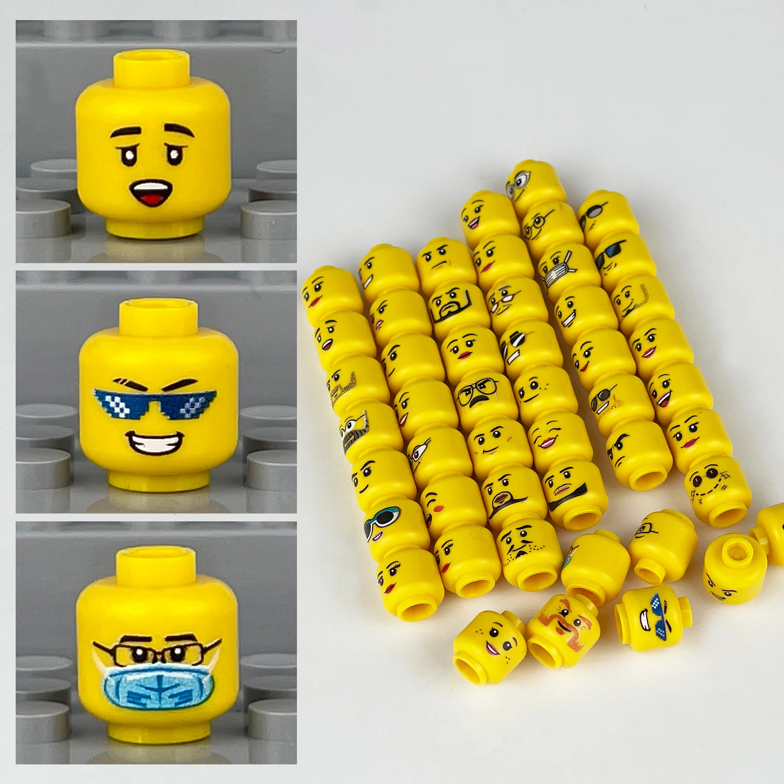 MOC Accessories Head Building Blocks Female Male Figures Parts Creative Face Laugh Cry Angry Cute Expression Mini Bricks Toys