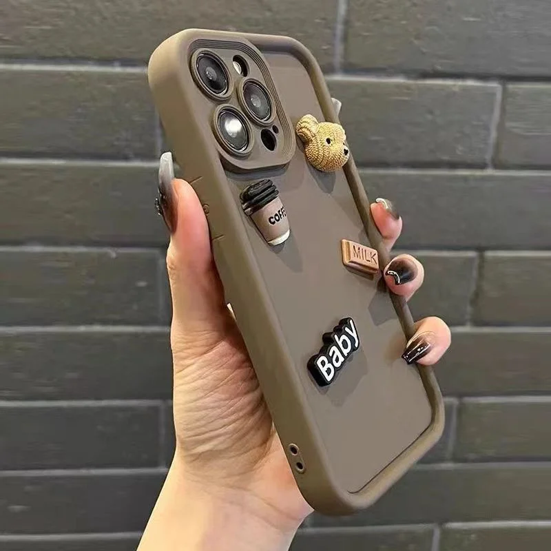 Cute 3D Bear Coffee Cartoon Phone Case for Xiaomi Redmi Note 11 12 13 Pro Plus 5G 12S 11S Redmi 12C 13C 4G Soft Shockproof Cover