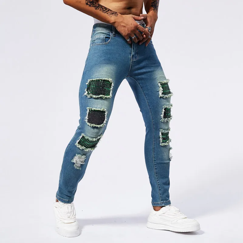 Stretch Skinny Ripped Men's Slim Fit Small Feet Men's Casual Jeans