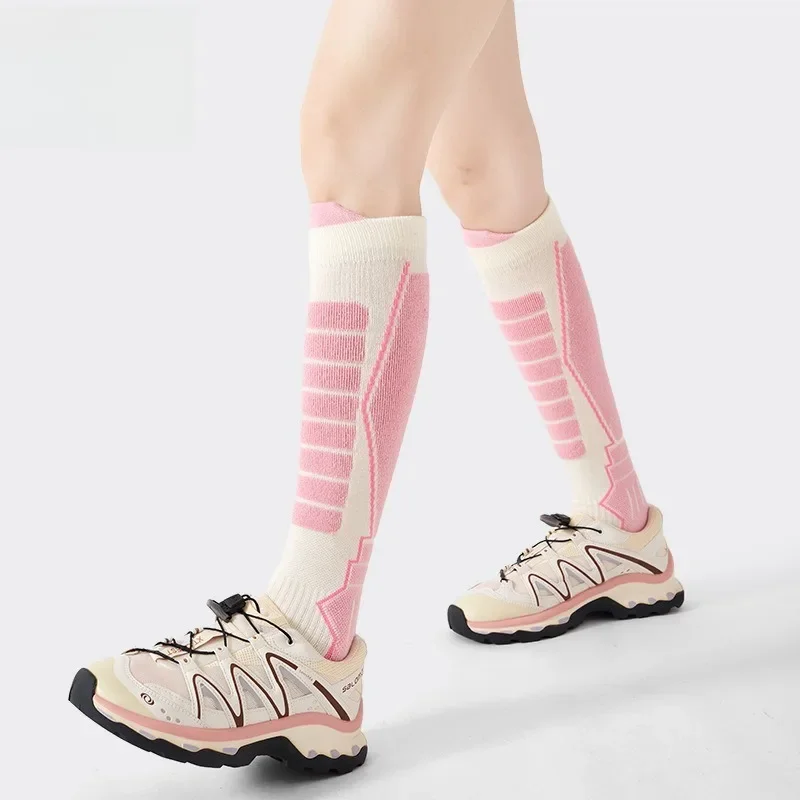 New Women's Color-Block High-Performance Ski Socks Thickened for Warmth Professional Compression Sports Socks