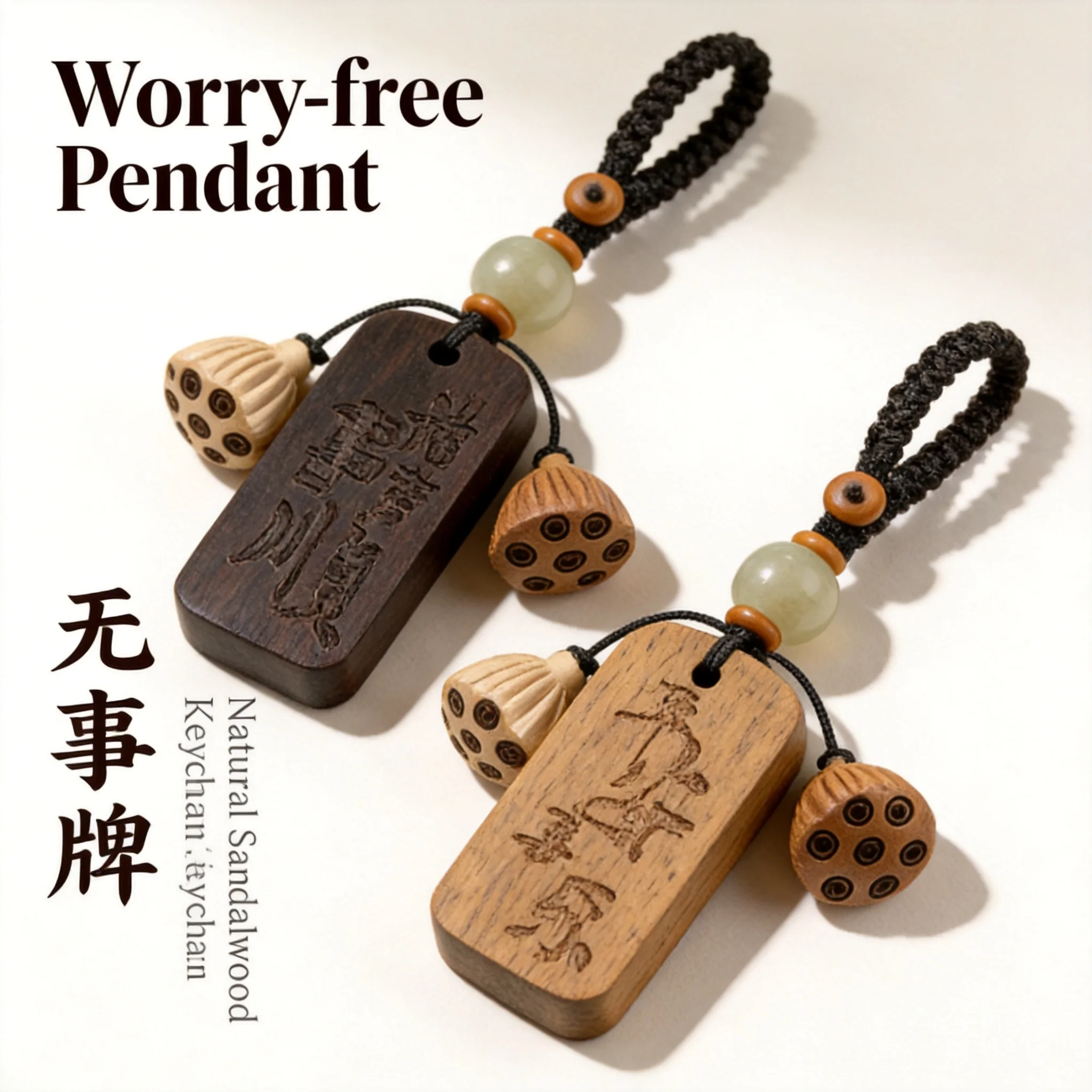 Natural Sandalwood Hetian Jade Charm For Car Keychain Phone Lanyard Bag U Disk Decor 2026 Engravable Chinese Blessing Hanging