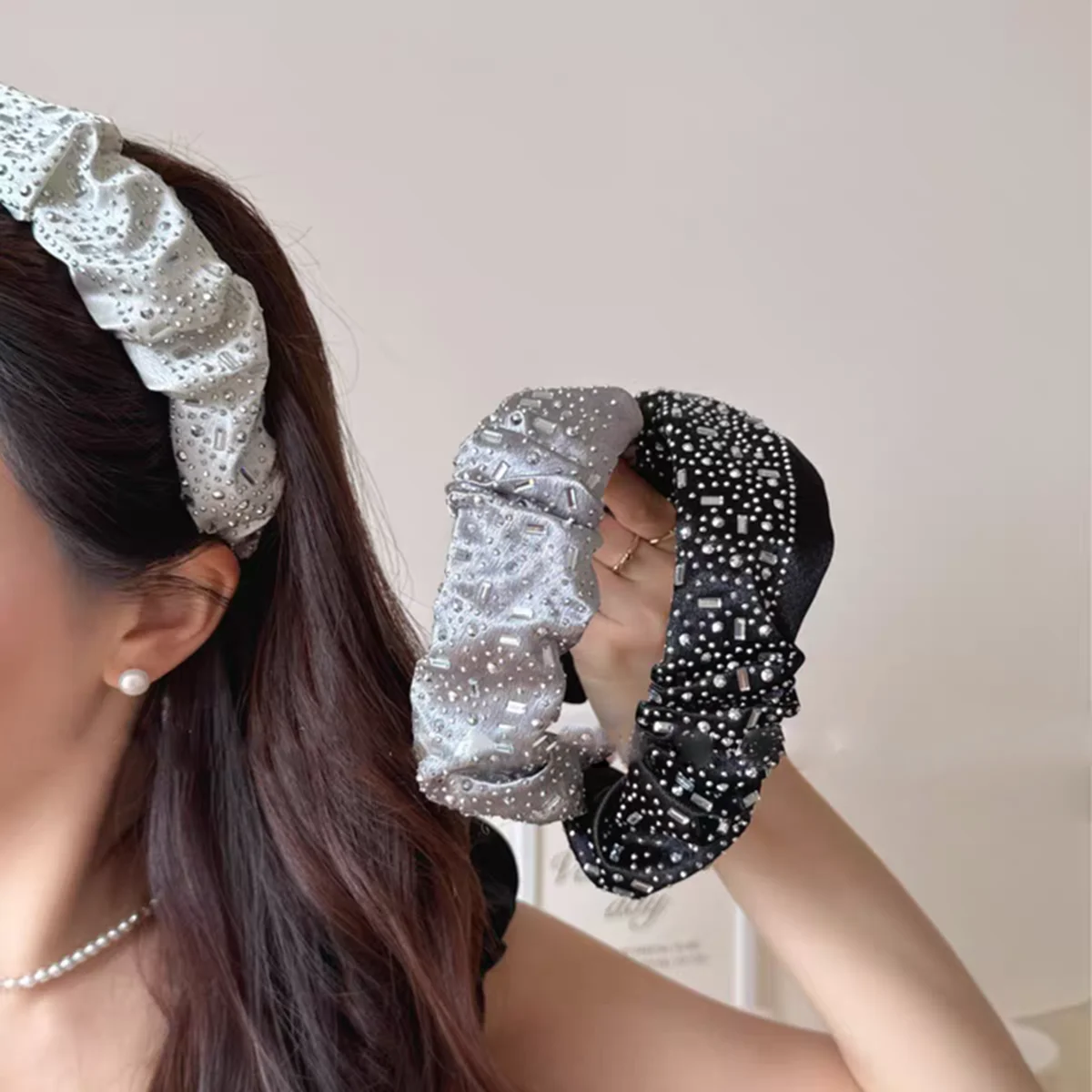 AWAYTR الفاخرة كريستال واسعة Headbands النساء الفتيات موضة العصابات الشعر مطاطا الشعر هوب غسل الوجه العصابات الشعر الإناث اكسسوارات الشعر #2