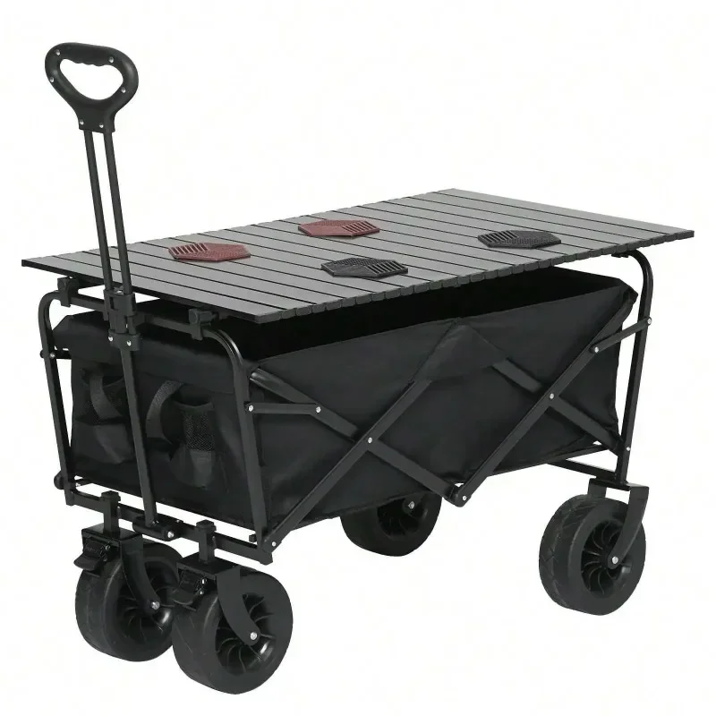 

Outdoor Foldable Folding Carry Beach Trolley Attached Table Camping Wagon Trolley Camping Cart Folding Wagon Cart