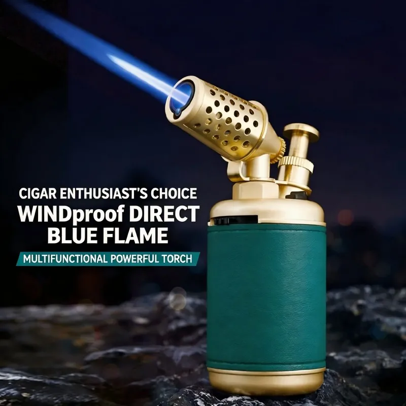 JOBON Multifunktions-Stabfeuerzeug, winddicht, blaue Flamme, Ein-Klick-Verriegelung, Retro-Design, Zigarrenfeuerzeug