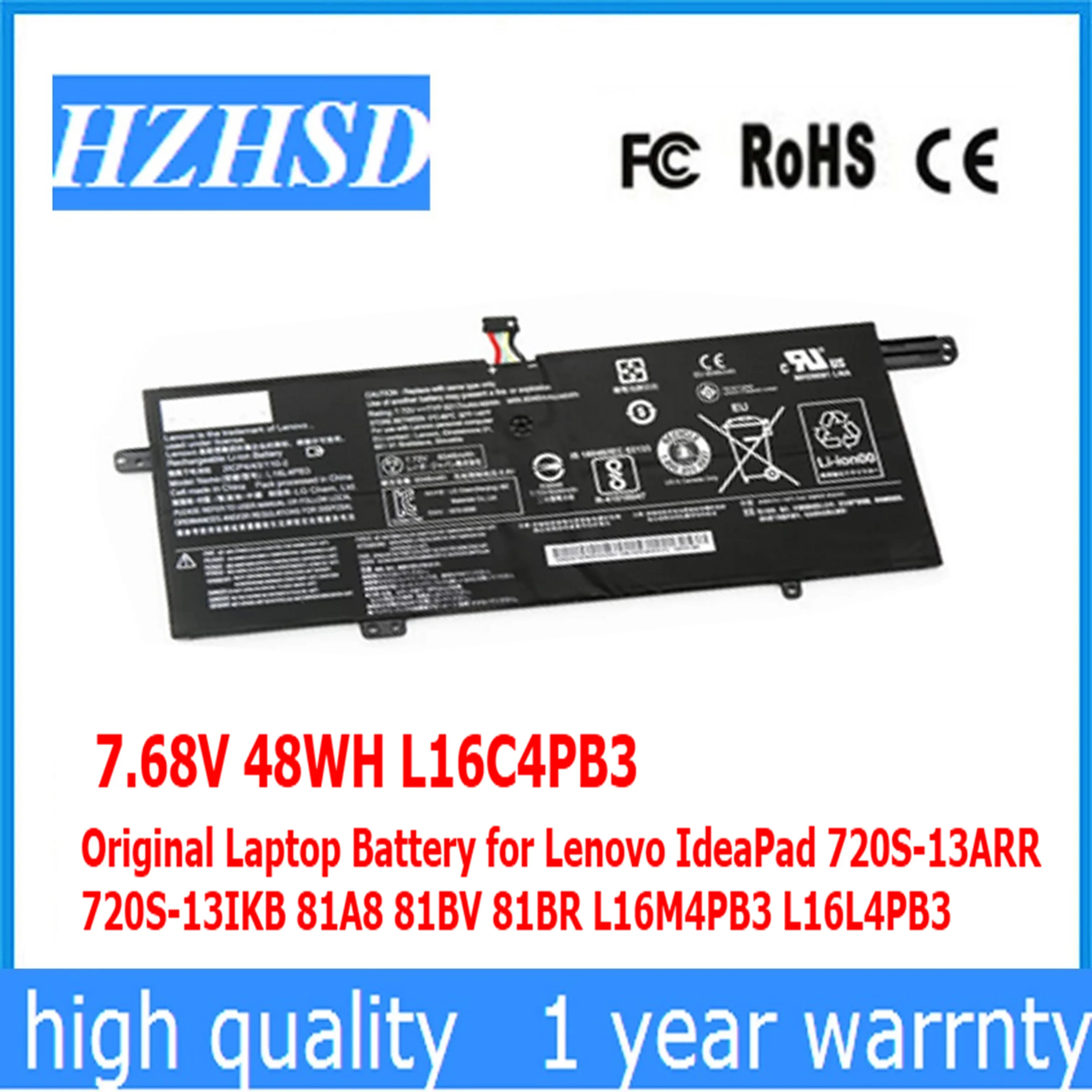 

7.68V 48WH L16C4PB3 Original Laptop Battery for Lenovo IdeaPad 720S-13ARR 720S-13IKB 81A8 81BV 81BR L16M4PB3 L16L4PB3