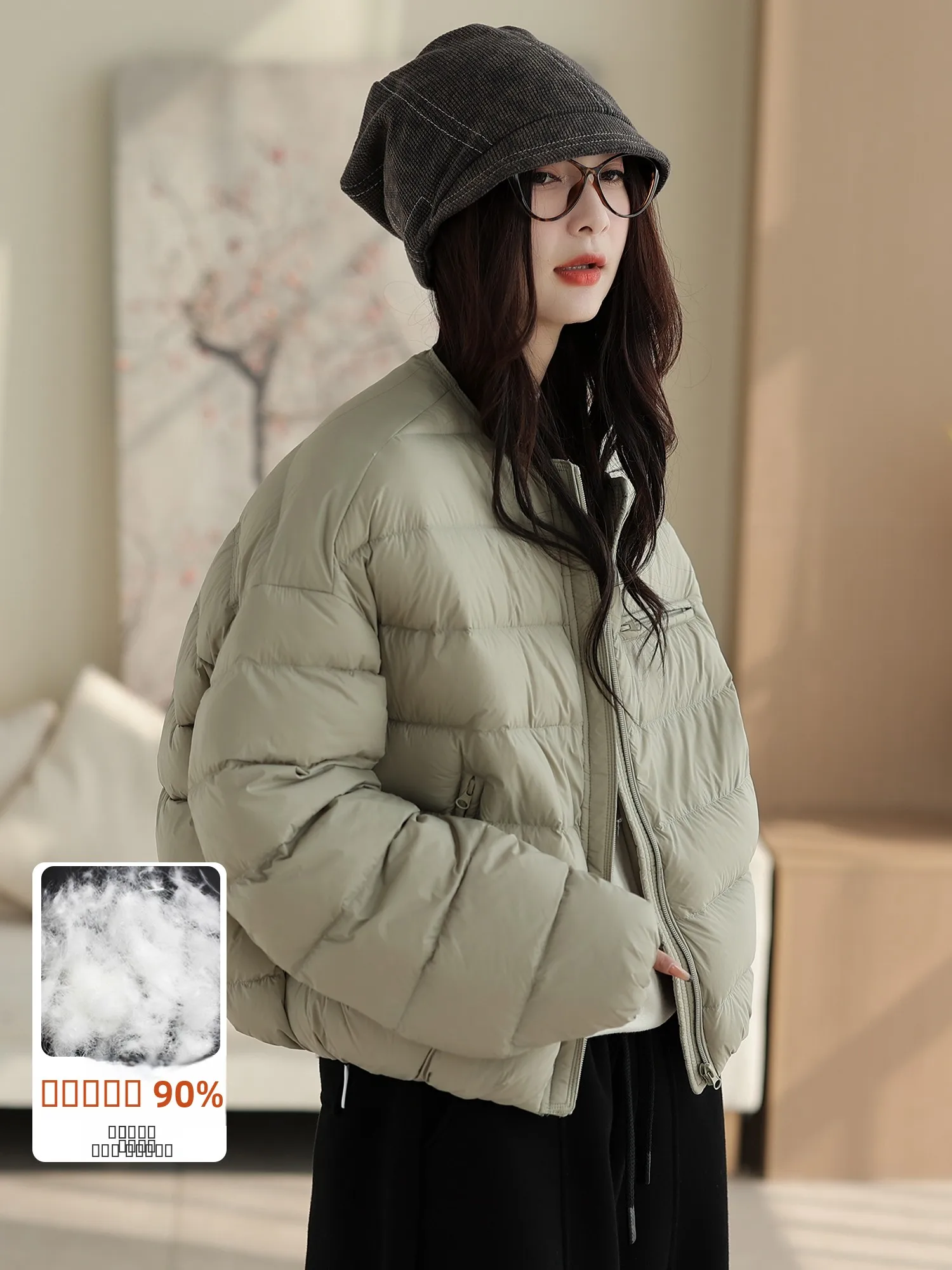 

Kyu 90 White Du down Jaet Women's Warm Casual round Ne ort Sle Faionable Autumn Winter Outerwear Commute Sle