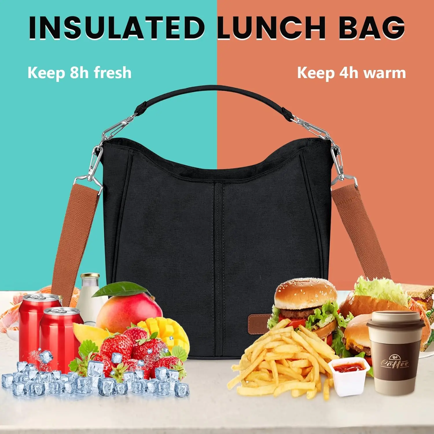 Lunch Box for Women, Large Insulated Adult Lunch Box, Reusable Leakproof Cooler Tote Bag with Adjustable Shoulder Strap for Work