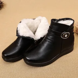 Winter Boots Genuine Leather Wedge Heels Women Snow Boots Famale Non-slip Warm Fur Ankle Boots Women's Casual Shoes