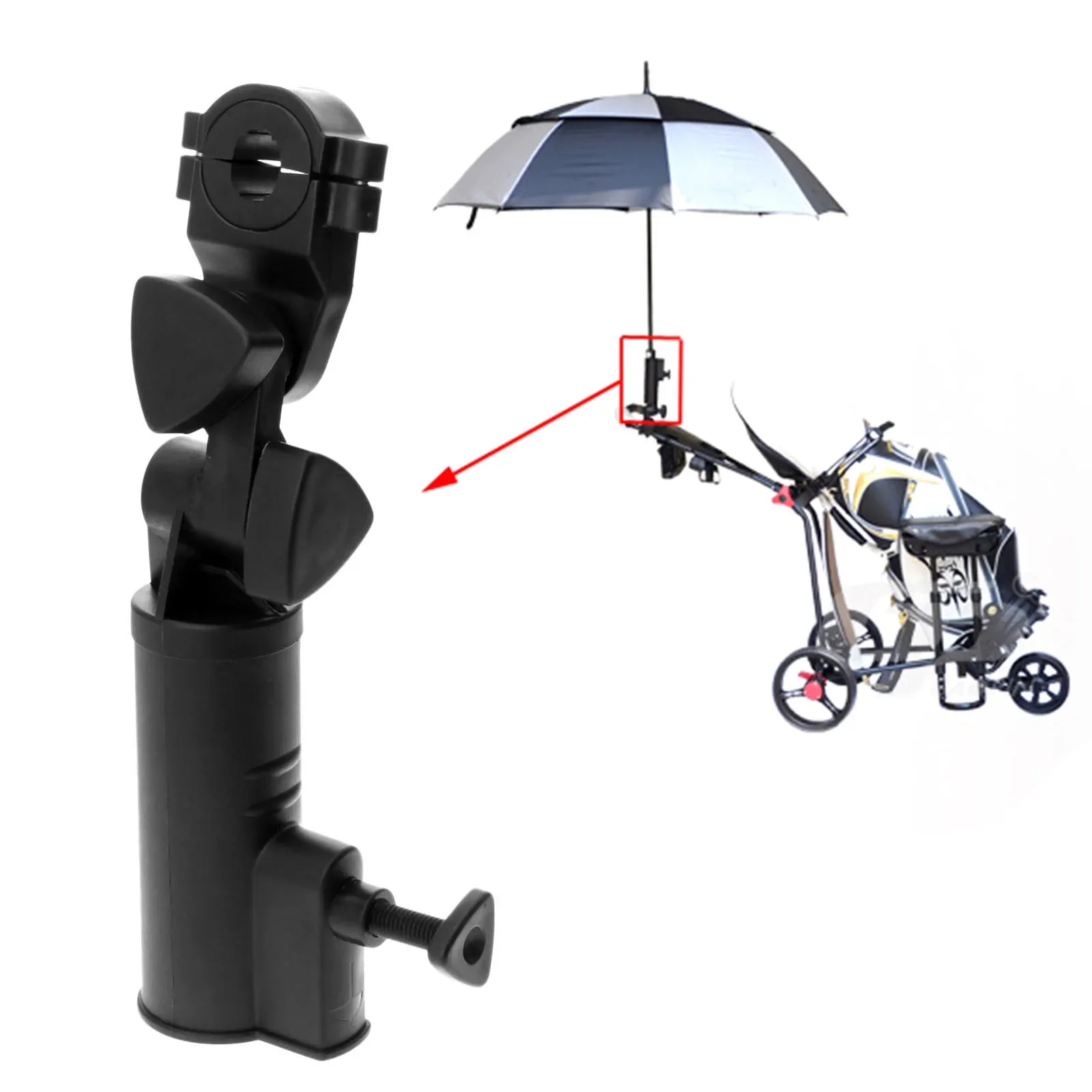 Universal Golf Trolley Umbrella Holder Stand Adjustable Angle 19/30/35mm Handle Connector for Buggy Stroller Golf Cart Fishing