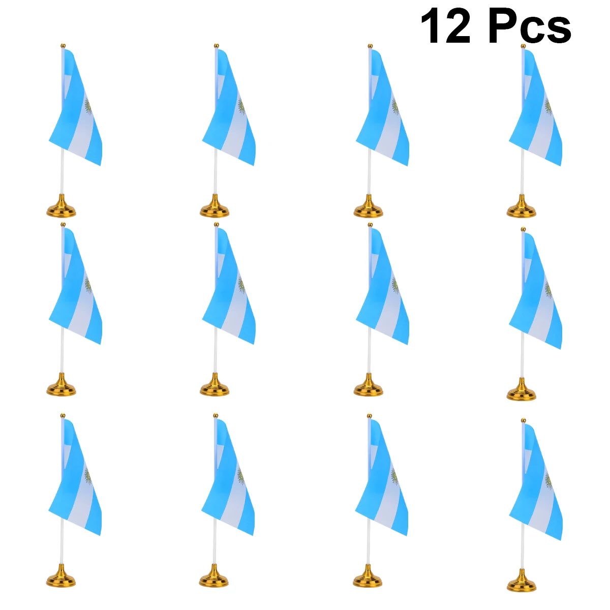 

12pcs Brazil Desktop Flag With Base Tabletop Flag Decor For Home Office Party Military Events Lightweight Polyester