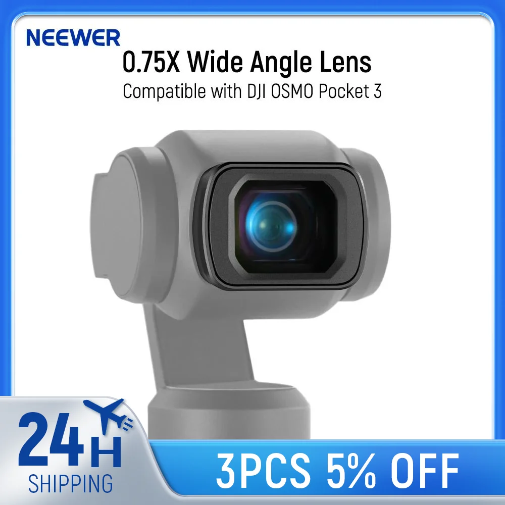 NEEWER 0.75X Wide Angle Lens Compatible with DJI OSMO Pocket 3 Expanded FOV of 108° Magnetic Coated Aspherical Camera Lens