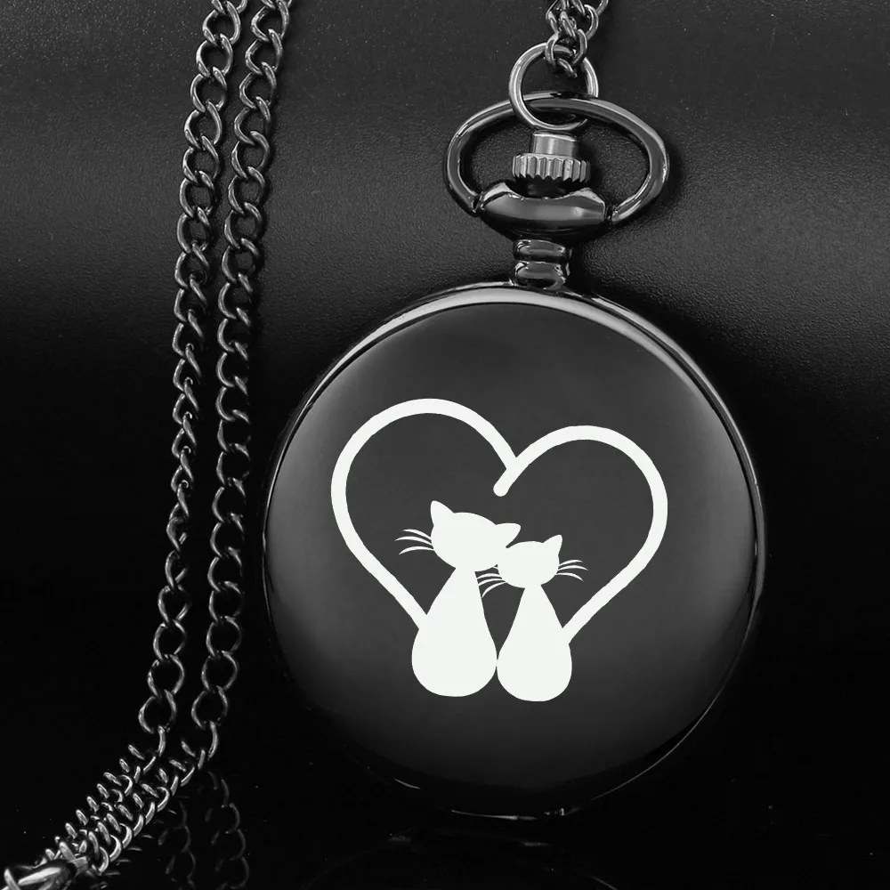 

Leisure Fashion Cat Lover Design Black Quartz Necklace Pocket Watch Men's Women's Pendant Watches Unique Gifts reloj de bolsillo