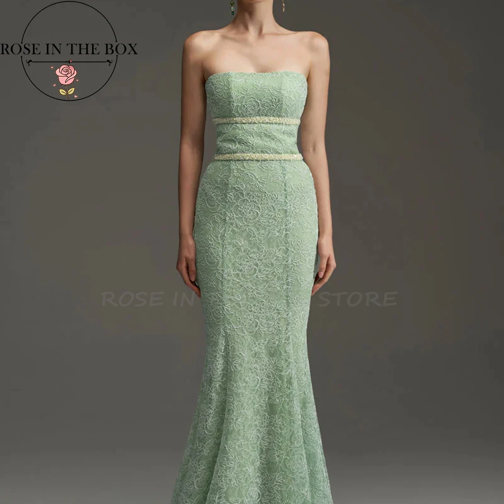 

ROSEINTHEBOX сексуальные роскошные вечерние платья без бретелек для женщин 2025 длинное кружевное и шифоновое платье русалки без рукавов зеленого цвета на заказ
