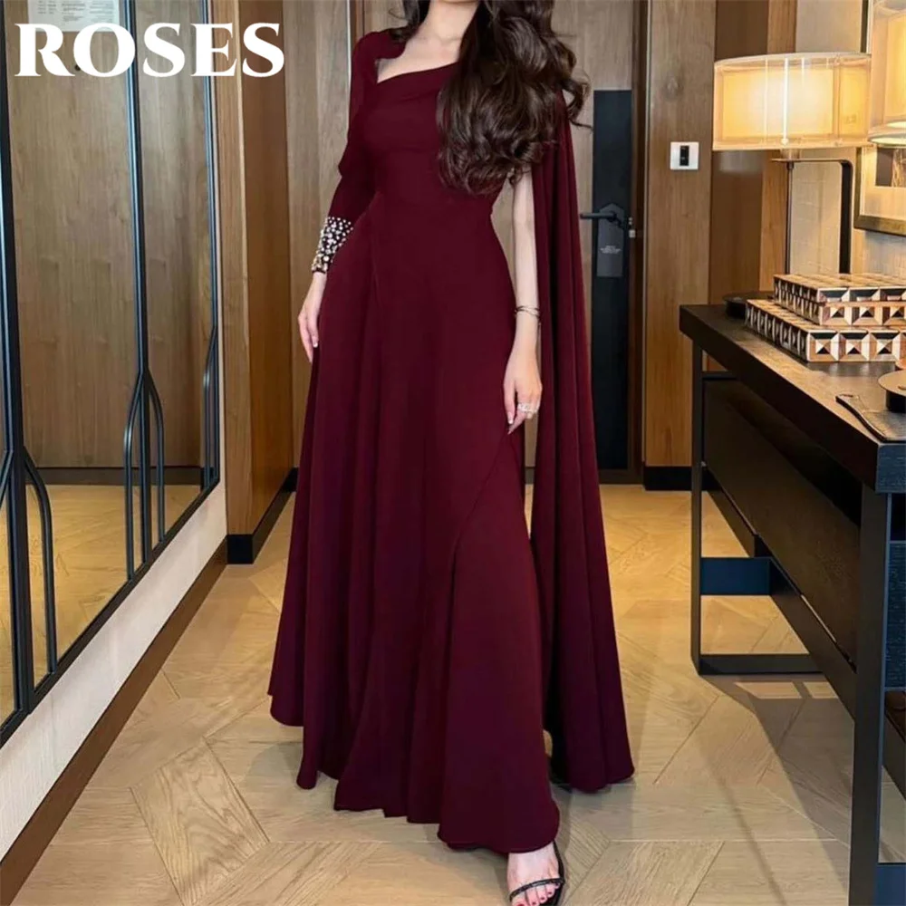 

ROSES Burgundy Elegant Pleats Party Dresses Saudi Arabia Celebrity Dresses Layer with Sequin Special Occasion Dress Customized
