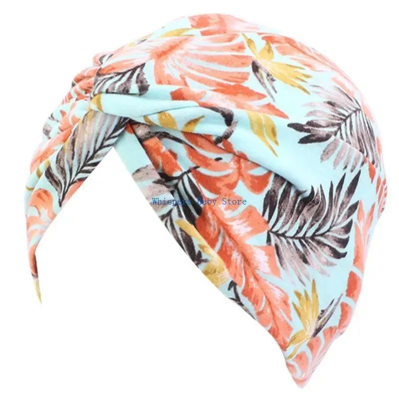 U90E Donne Boho Turbante Pieghettato Cappello Etnico Elefante A Righe per Avvolgere Testa per Croce Torsione Nodo Elastico