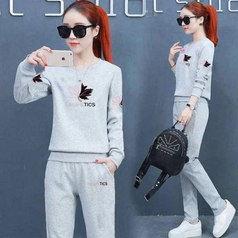 2024 New Sportswear Women's Set Autumn New Round Neck Fashion Printed Sweater Loose Casual Wear Two Piece Set