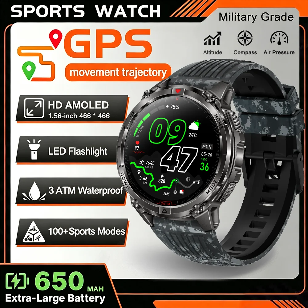 GPS Smart Watch with 3ATM Waterproof and Long Battery Life