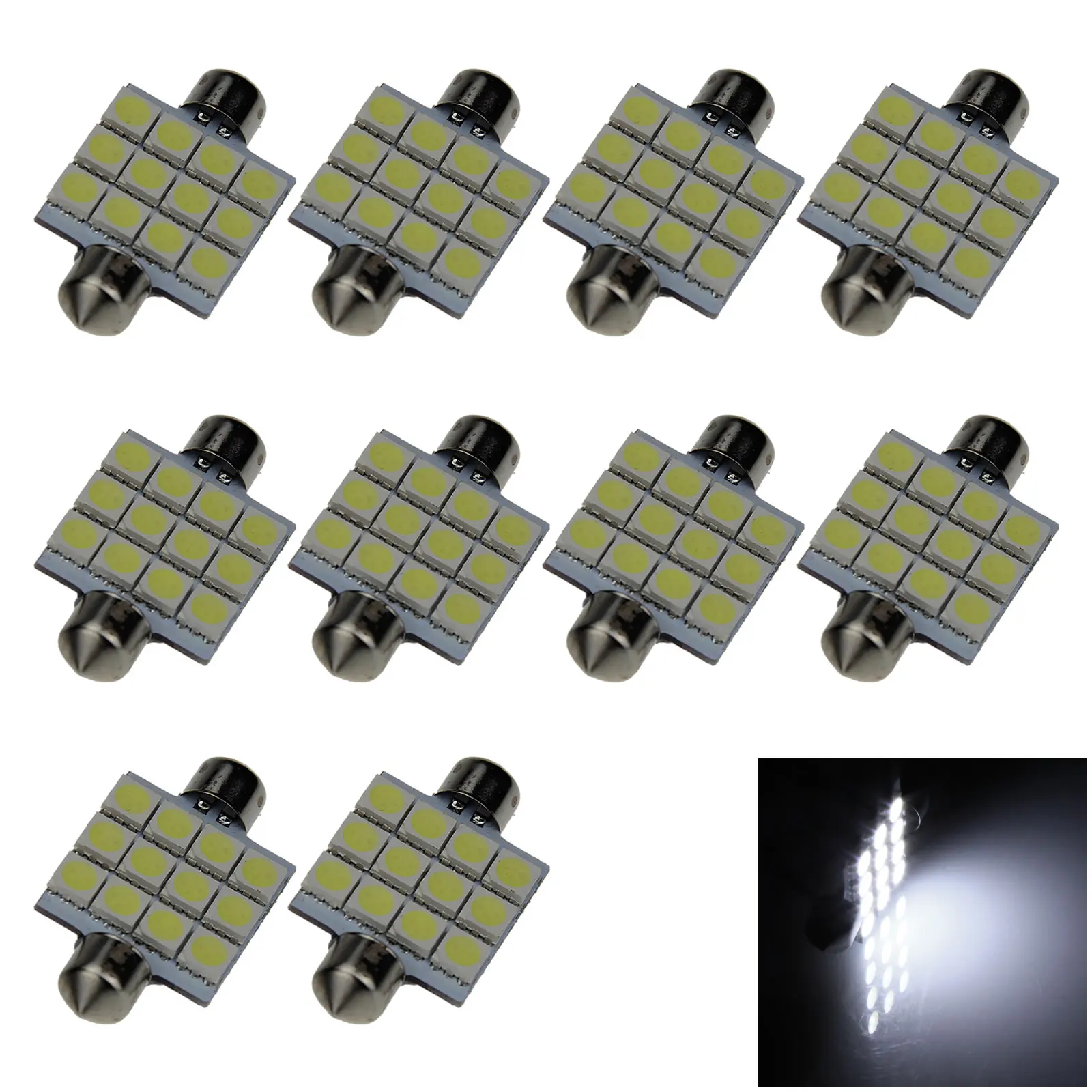 10x White AUTO 42MM Festoon Lamp Door Light 12 Emitters 5050 SMD LED 578 I303-W