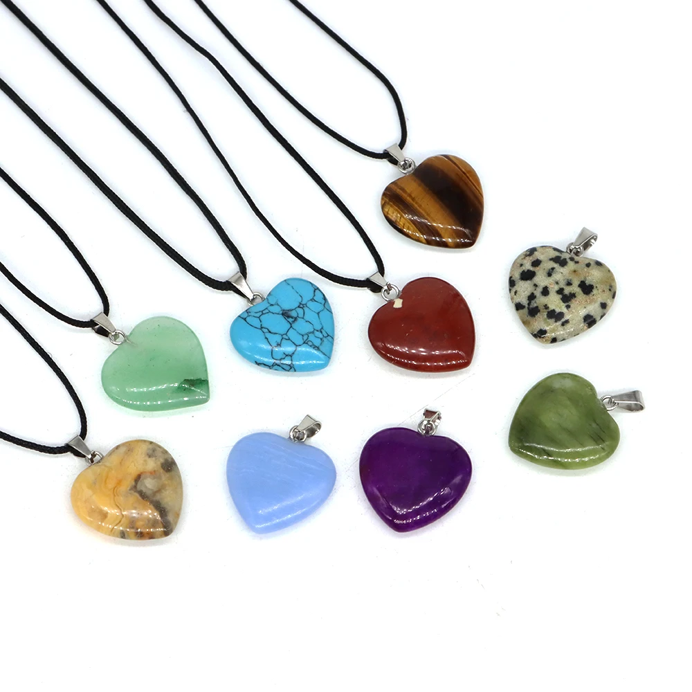 20mm Natural Stone Mix Heart Shape Charms Pendants For Jewelry Making Women Earring Necklace DIY Accessories 10pcs/Lot Wholesale