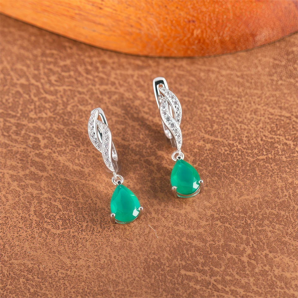 

Natural Green Agate Clasp Earrings Pure 925 Sterling Silver Jewelry for Women Classic Accessories Gift Dangle Earring