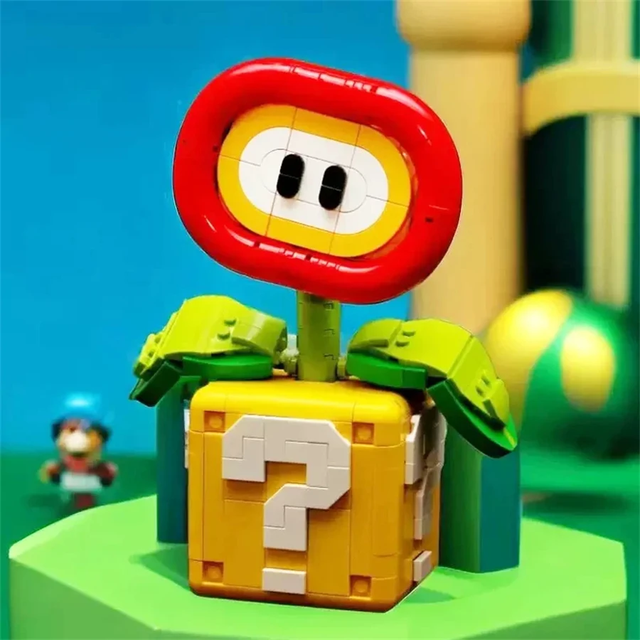Cartoon Game Question Box Flower Building Blocks Set Retro Game Character MOC Bricks Model Toy Desktop Ornament Collectible Gift view 5