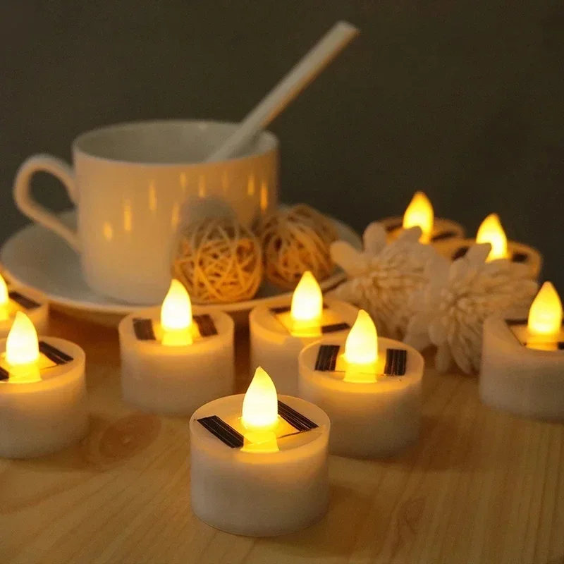 10PCS Solar Tea Light Led Candles Flameless Outdoor Waterproof Solar Tea Lights Rechargeable Candles for Party Garden Home Decor