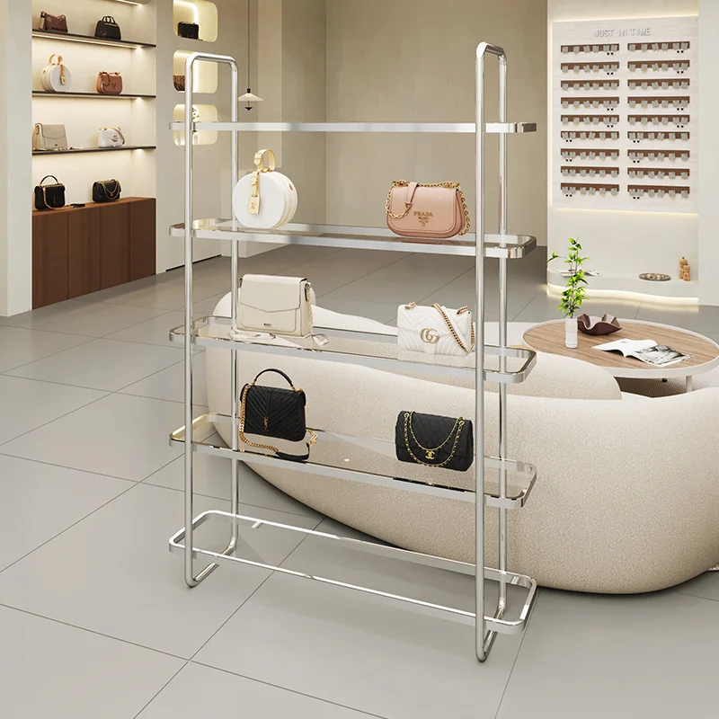 

Shoe store stainless steel floor-to-ceiling shoe rack display Clothing store shoe bag jewelry ornament display multi-layer