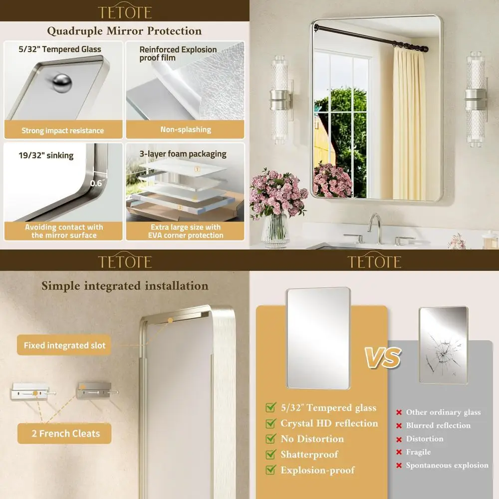 

24 x 32 Inch Modern Farmhouse Style Wall Mirror, Brushed Nickel Frame, Tempered Glass for Bathroom Decor