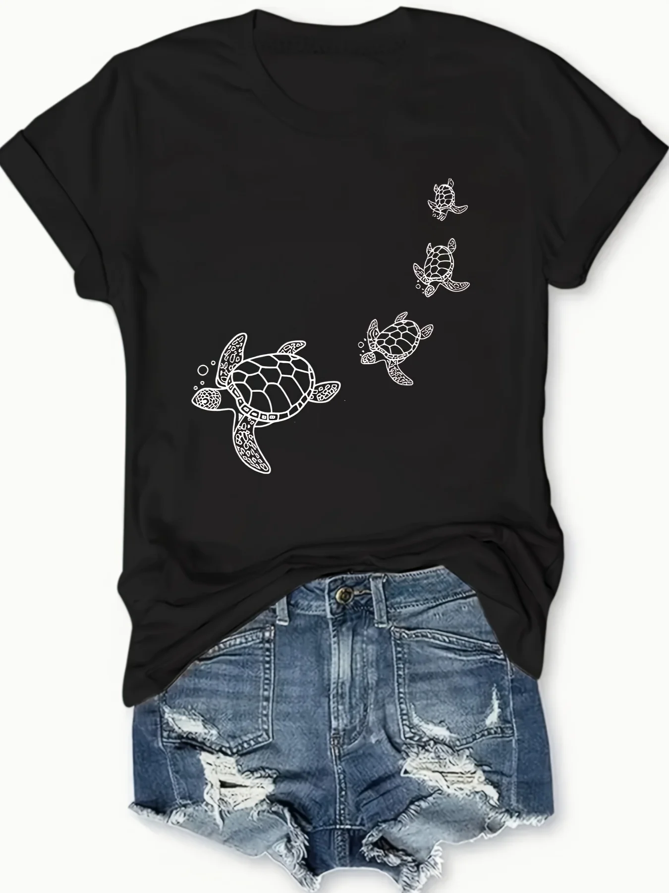 Danqiyoyo Women'S Chic Turtle Print Short Sleeved Round Neck Ropa Hombre Y2k Tshirt women Clothing T-Shirt 27007