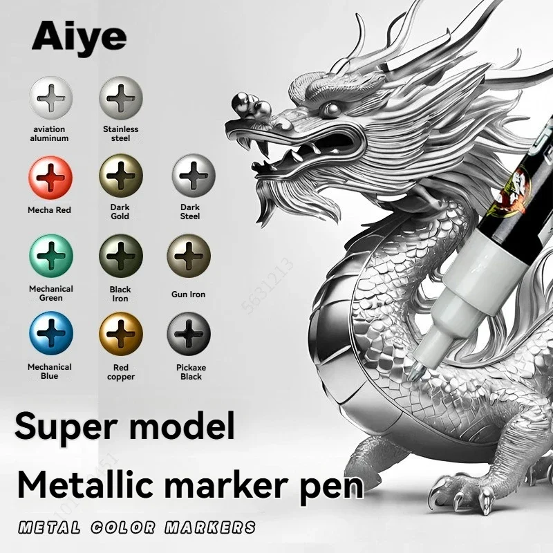 Metallic Reflective Marker Pen Set High Gloss Metallic Paint Pens for Mecha Model Painting DIY Handcraft Decoration Tools