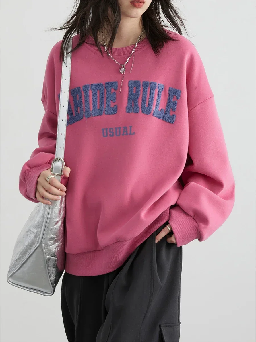 Chique Ven Vrouwen Sweatshirts Casual Pullover Losse Koreaanse Ronde Hals Letter Geborduurde Vrouwelijke Top Herfst 2024