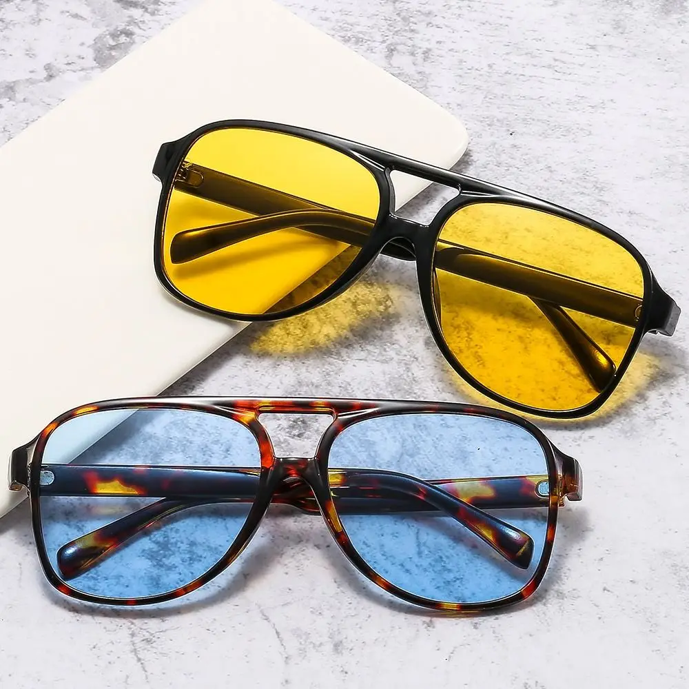 Oversized Pilot Sunglasses for Women & Men Vintage Double Bridge Big Shades Unisex 70s Sun Glasses Yellow Driving Eyewear