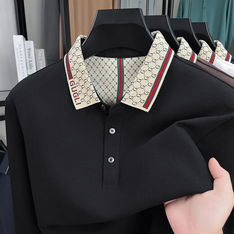 

2026 Spring New Fashion Trend 100% Cotton Men's Long Sleeve T-shirt Loose Casual Men's Polo Shirt