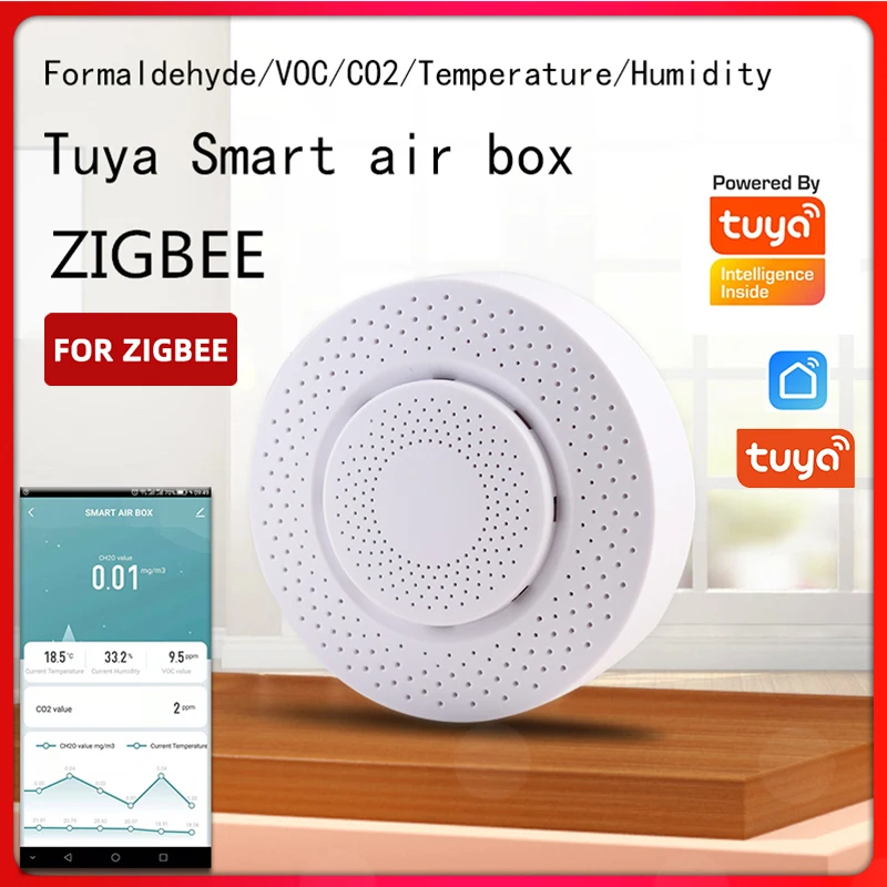 

Tuya Zigbee/WIFI Smart Air Box Formaldehyde VOC Carbon Dioxide Detector Temperature Humidity Sensor Automation Alarm Detector