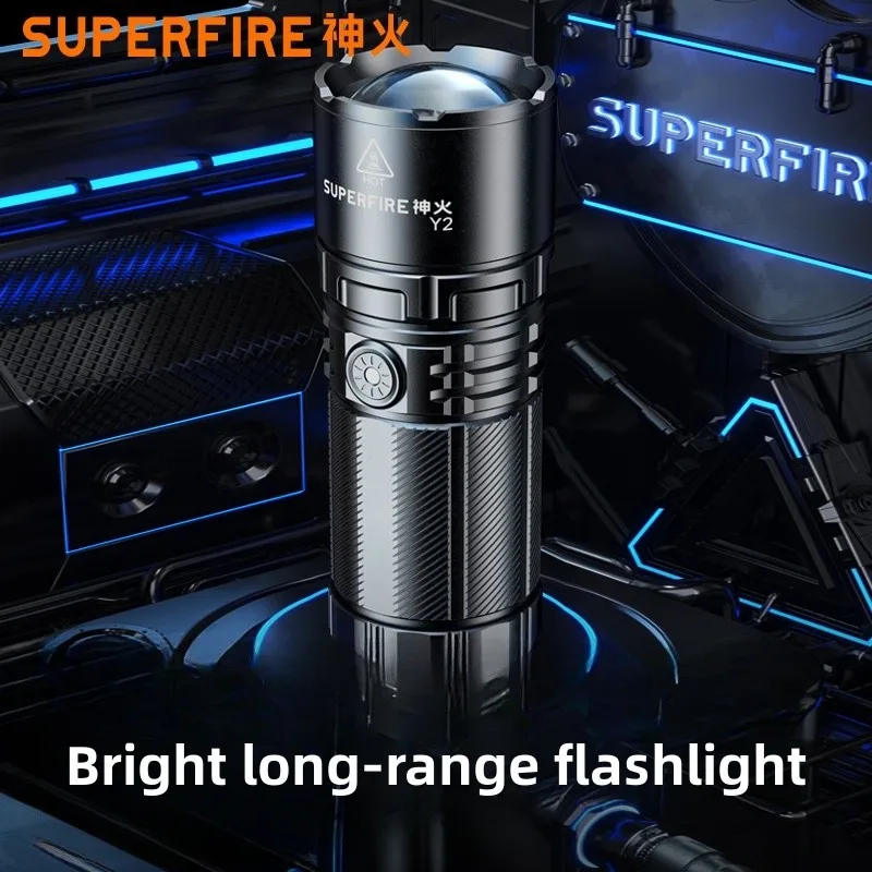 SUPERFIRE Y2 High Power Flashlight Super Bright with Tail Light 1000m Zoomable Torch USB C Rechargeable 6000mAh Battery Lantern