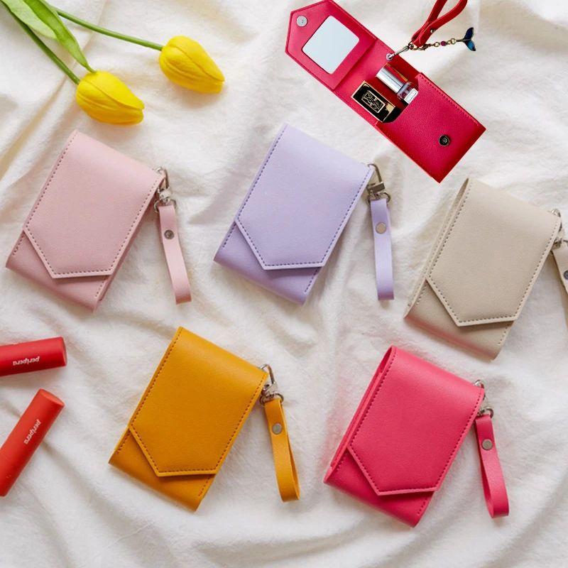 Fashion PU Leather Mouth Red Bag Lipstick Makeup Bag Mini Portable Leather Case Card Money Storage Bag Key Chain Ladies' Gifts