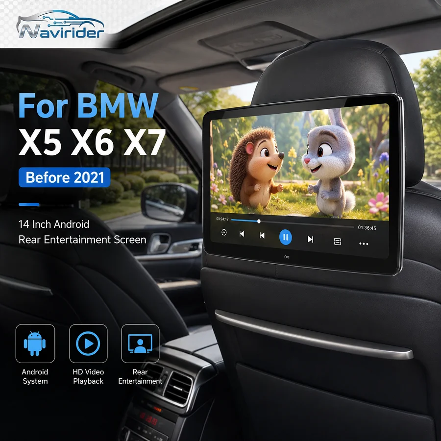 

T For BMW Old X5 X6 X7 2015 14 Inch 4K Android Touch Screen Headrest Pair TV Bluetooth HDMI WiFi Rear Seat Entertainment Display