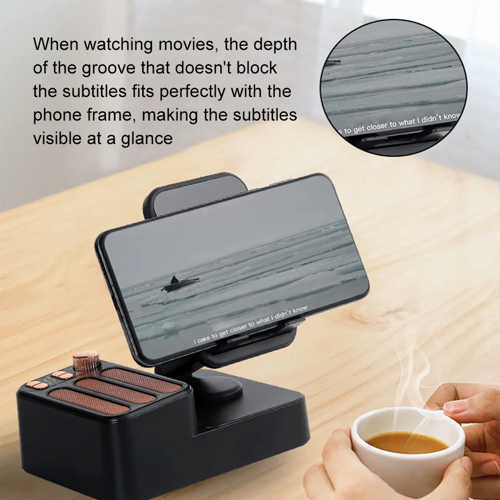 

Три в одном: Bluetooth-колонка, беспроводная зарядка, просмотр телепередач, прослушивание музыки, вращающийся и складной держатель для телефона