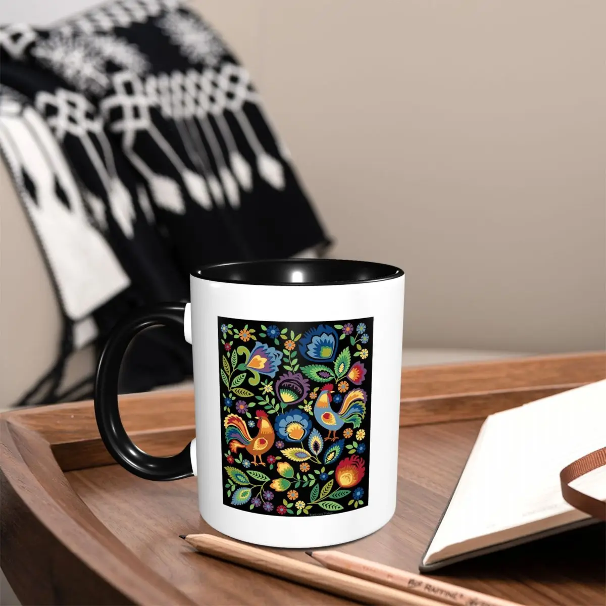 Polish Folk Roosters Mug Funny Ceramic Coffee Cups Tea Mugs Milk Cup Drinkware Gift for Friends