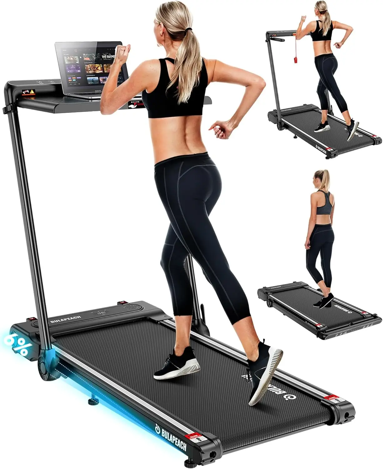 

Treadmill Walking Pad with Incline, 3 in 1 Foldable Treadmill with Removable Desk Workstation, Compact Walking Treadm