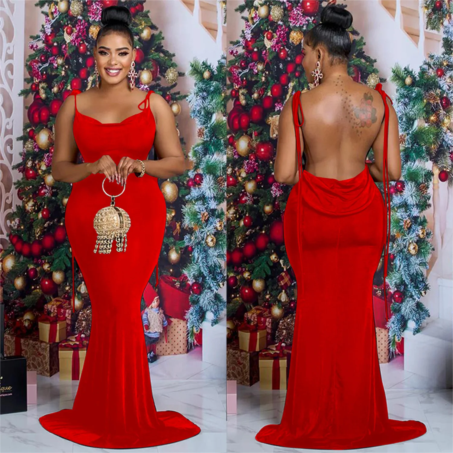 

X6232 Fashion Women's Solid Color Shoulder Strap Sleeveless Long Dress