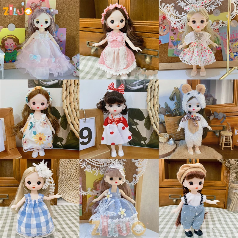 1/8 BJD Doll 16cm Doll Dolls for Girls 3D Big Eyes Multi-joint Munecas Beautiful Dolls with Clothes Children's Toys Gifts Bjd