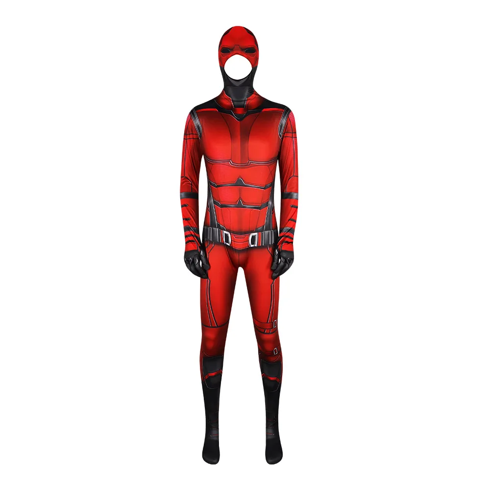 TV Born Daredevil Cosplay Costume  Superhero Zentai Suits Matt Murdock Men Bodysuit for Adult Red Spandex Jumpsuit Hat Outfits