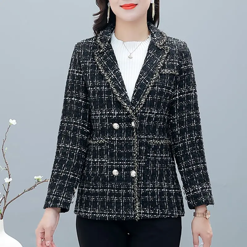 

2023 New Woolen Coat Women Autumn Winter Short Loose Jacket Women's Outerwear Double breasted lapel Blazer Wool Coat Female Tops